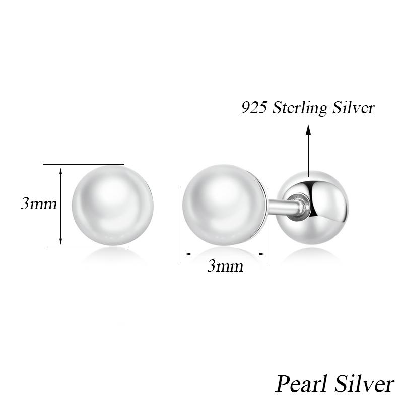 BAMOER 925 Silver Charm Pearl Beads Stud Earrings For Women Trendy Mini Ball Earrings Fine Jewelry for Daily Wear