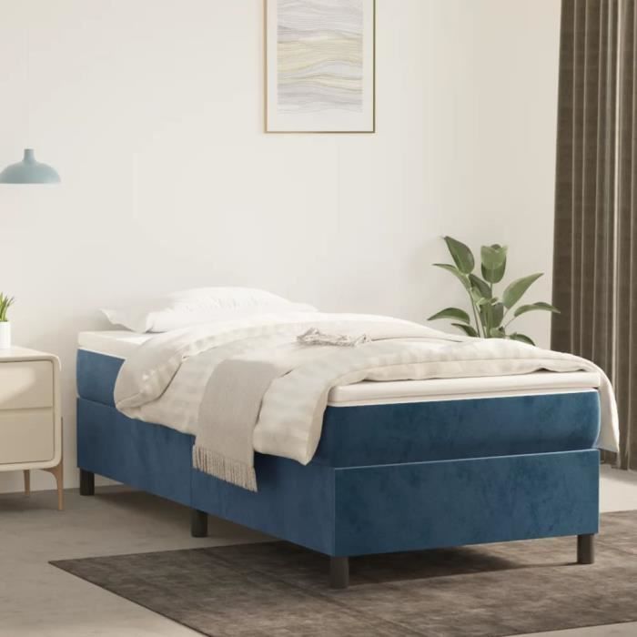 3144661 vidaXL Lit à sommier tapissier avec matelas Bleu foncé 90x200 cm