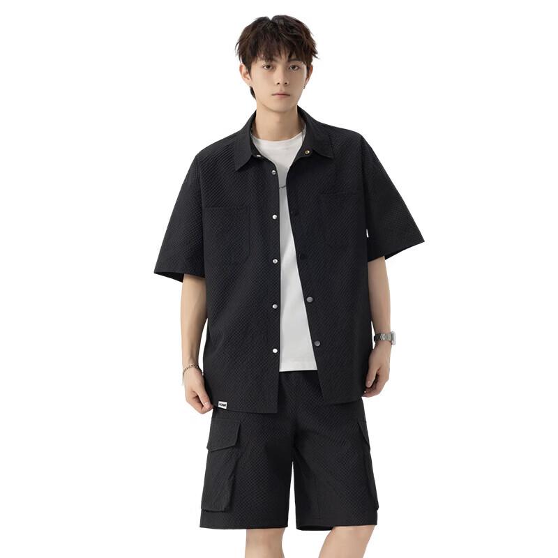 Izzueit Men's 2026 Summer Lightweight Seersucker Shirt & Shorts Set