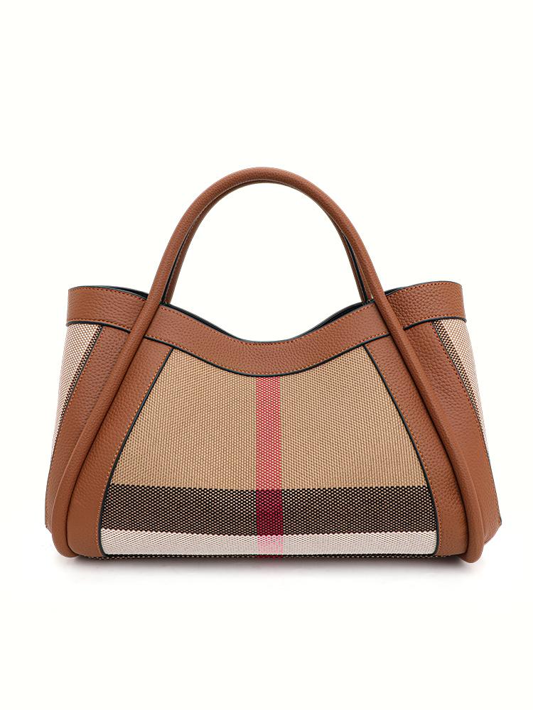 Aidrani  New Retro Checkered Women's Handbag, Large Capacity Luxury Bag, Canvas Genuine Leather Bag