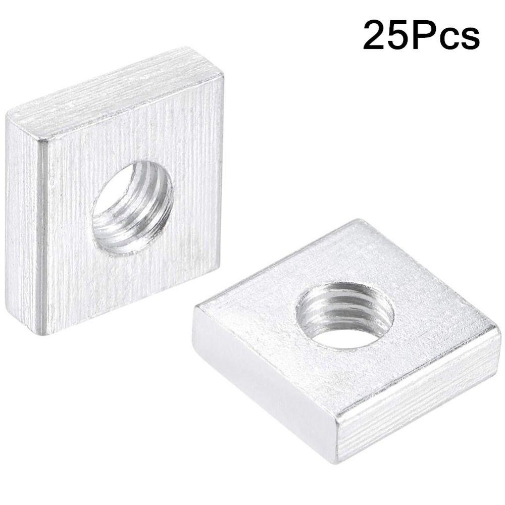 25 ცალი ნახშიროვანი ფოლადის M6 თხილი 3მმ/4მმ სიმაღლის თხილების ნაკრები მძიმე დატვირთვის კვადრატული თხილი