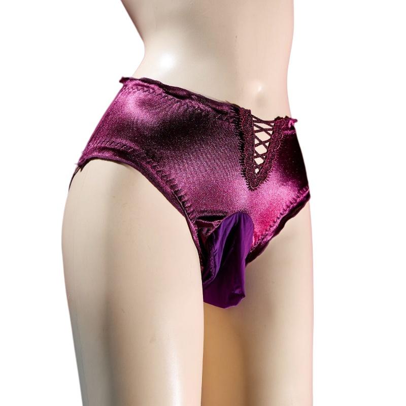 Men'S Sexy Underwear Sissy Lingerie Panties Mesh Satin Breathable Sheath Bullet Separation Pouch Briefs Transparent Underpants