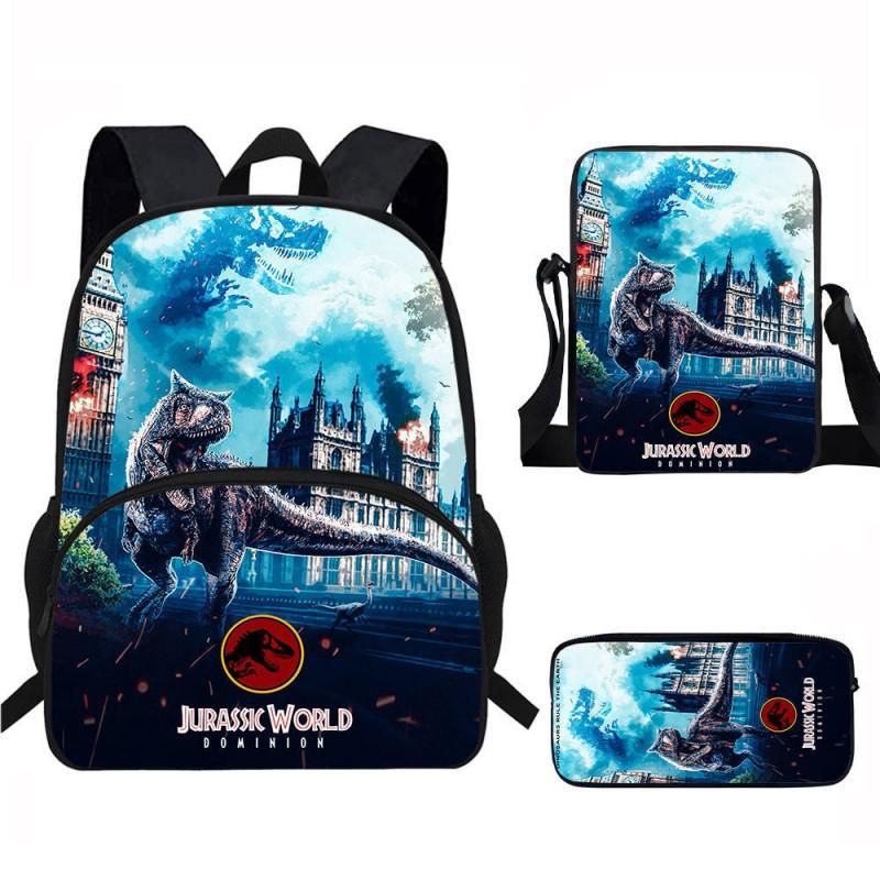 Kids Dinosaur Backpack Set Elementary School Oxford Fabric Ergonomic Back Support Breathable Lightweight 3-Piece Kit