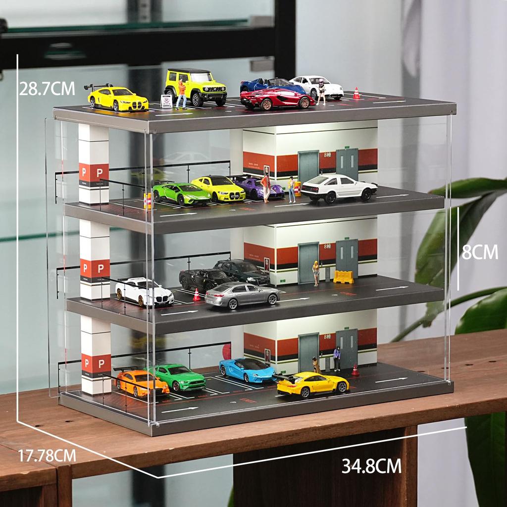 Shoucangjia 1/64 Scale Diorama Garage Model Car Display Case for Hot Wheels, Tomica, and Matchbox, Little Toy Car Storage Organizer
