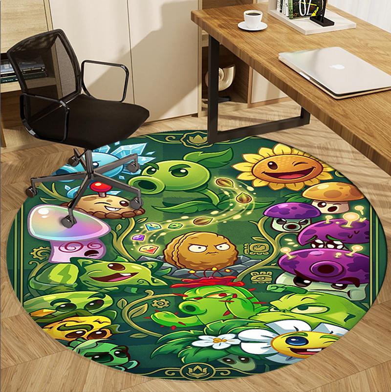 Plants VS Zombies Pattern Round Rug, Indoor/Outdoor Mat, for Picnic, Gameroom, Bedroom, Office, Living Room, Home Decor Carpet, Birthday Gift