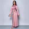 European and American 2026 New Solid Color High-end Satin Dress Fashionable Long-sleeved Light Evening Dress