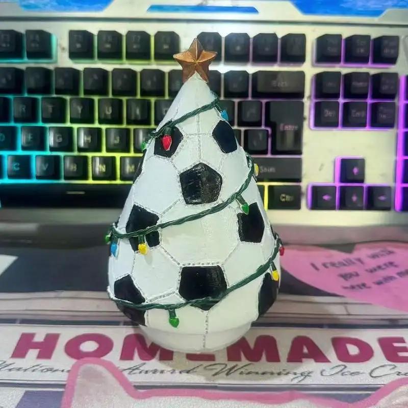 Christmas Tree Shaped Soccer Ball Ornament Football Xmas Tree Decor with Gold Star Indoor Table Decorations Figurine