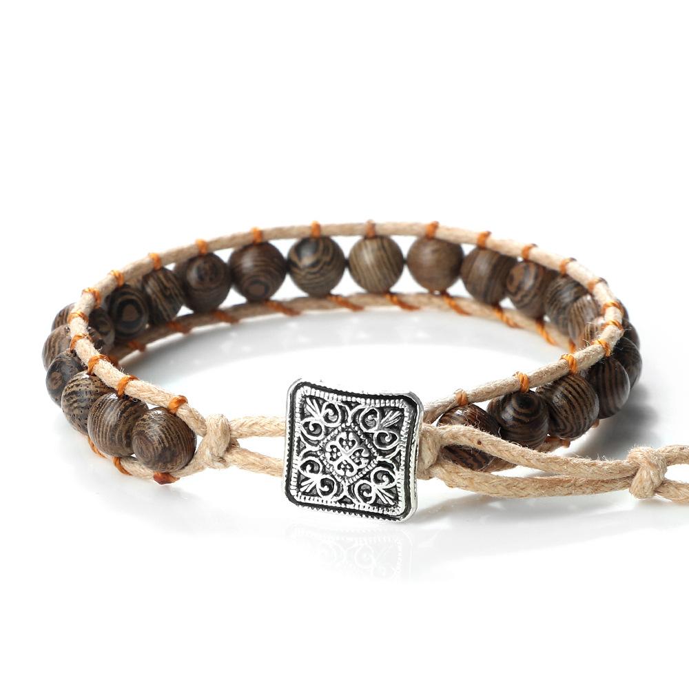 Vintage Bohemian Handmade Hemp Rope Bracelet Imperial Stone Beaded 3D Bead Charm Bangle