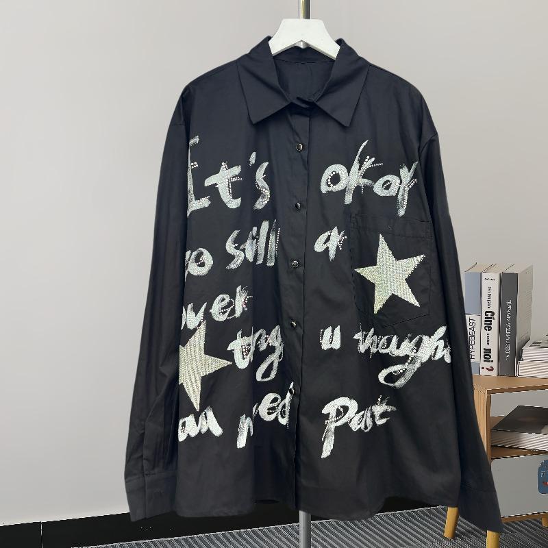 

Модные новые свободные повседневные рубашки с длинным рукавом для женщин, простые элегантные офисные рубашки с принтом для женщин, топы на пуговицах для весны и осени, женские блузки 25811 L чёрный