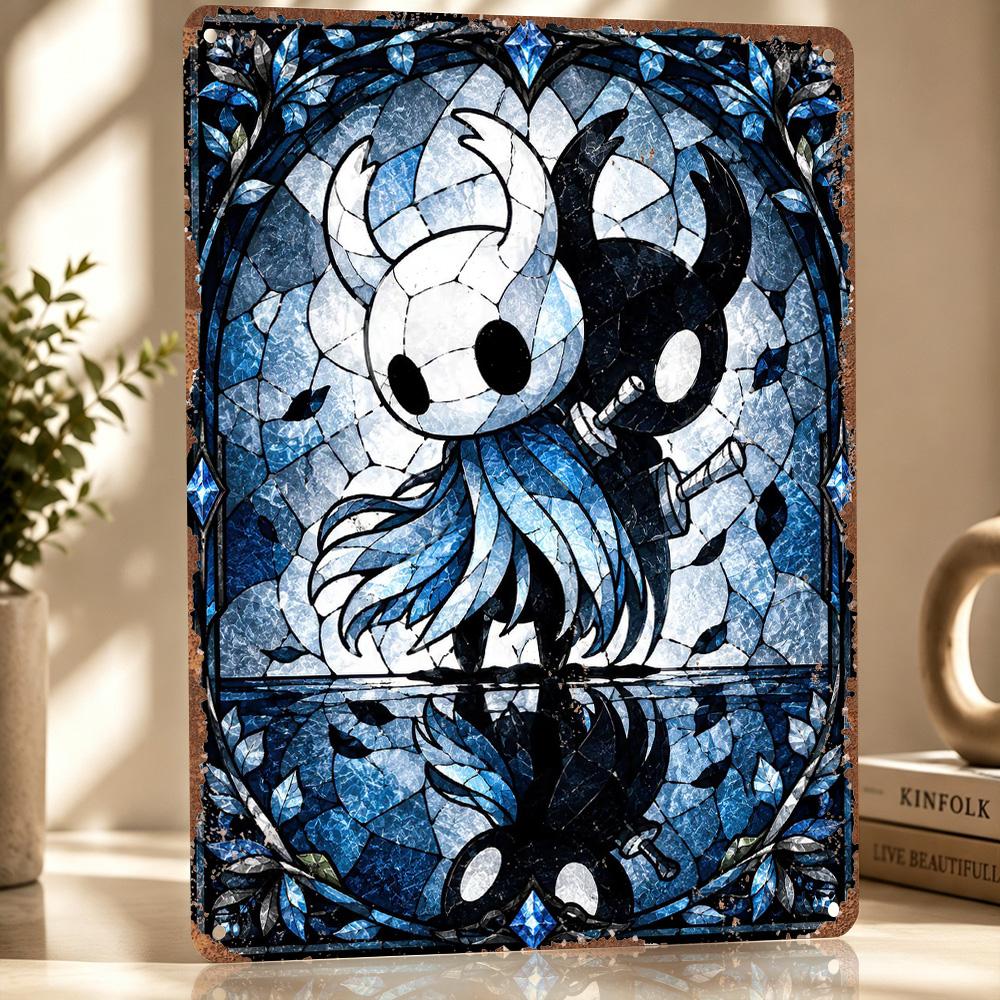 Hollow Knight Stained Glass Art D Texture Metal Poster Customized Wall Art Tin Sign Gift for Mancave Home Decor Accessories