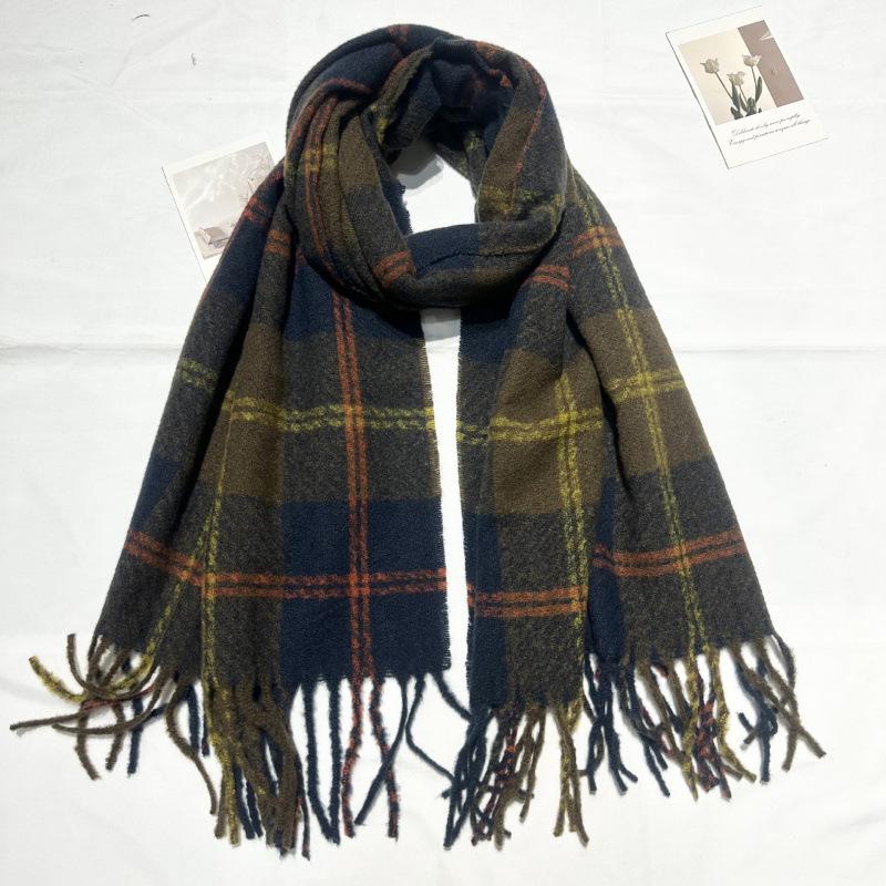 Korean Atmosphere Retro Red Plaid Gift Scarf for Women Winter Imitation Cashmere Long Thick Warm Scarf for Men