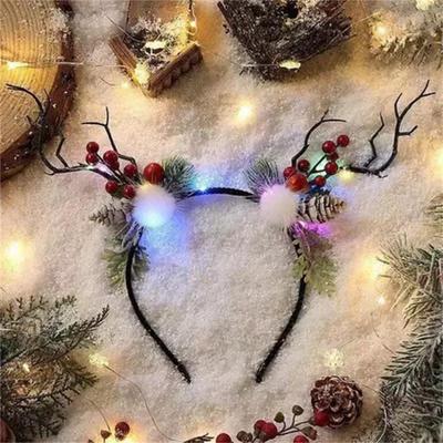 Christmas LED Light Antler Headband Cute Glowing Elf Elk Hair Hoop Hair Accessories Christmas Party Atmosphere Decoration