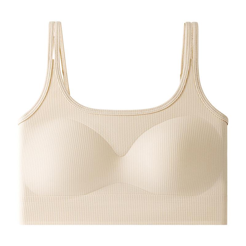Beige Ribbed Camisole Bra with Double Straps onesize дубильная кора
