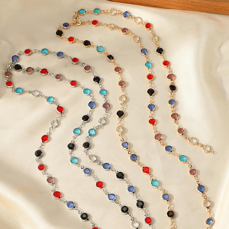 Bohemian Colorful Glass Long Y-Shaped Necklace Metal Collarbone Chain Gold  Color Summer Holiday Party Body Jewelry Gifts