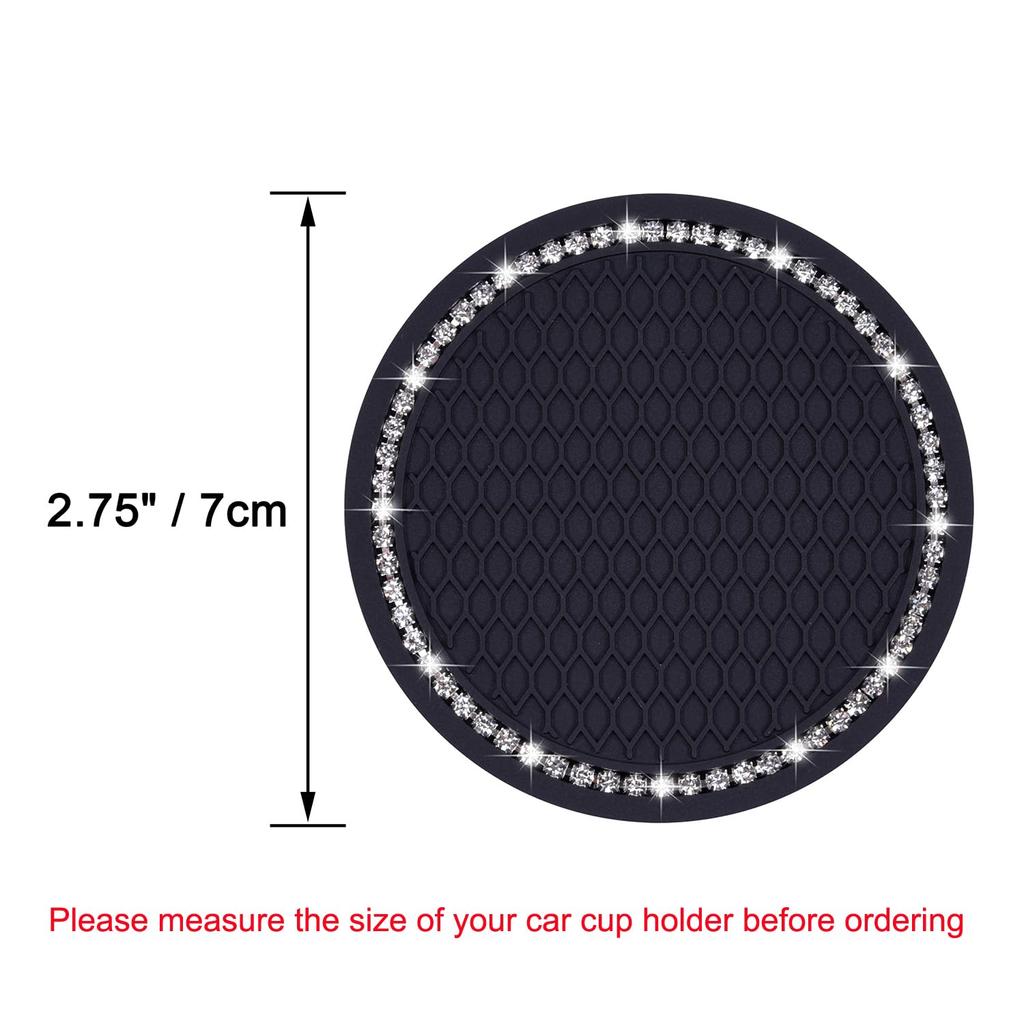 Wisdompro Car Non-Slip Coaster Bling Car Drink Holder Cup Mat Vinyl Anti-Slip Vibration Proof Round 70mm Diameter 4pcs Black