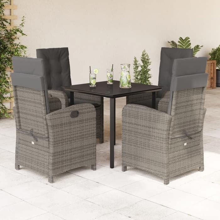 VidaXL Ensemble à Manger de Jardin avec Coussins 5 pcs, Table et Chaises avec Dossier Réglable, Meubles d'Extérieur Patio 3212361