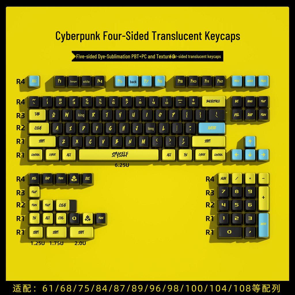 Four-Sided Translucent Color Keycaps for Customized Mechanical Keyboard