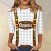 Damen Casual Oberteil mit Dreiviertelärm, Oktoberfest-Print, Rundhalsausschnitt, Leicht, Bequeme Passform für Saisonale Veranstaltungen und den Alltag