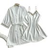 European & American Summer Silk-Feel Sexy Pajamas: Long Sleeve Nightgown Robe Two-Piece Set – Comfortable Tie-Up Women's Homewear.