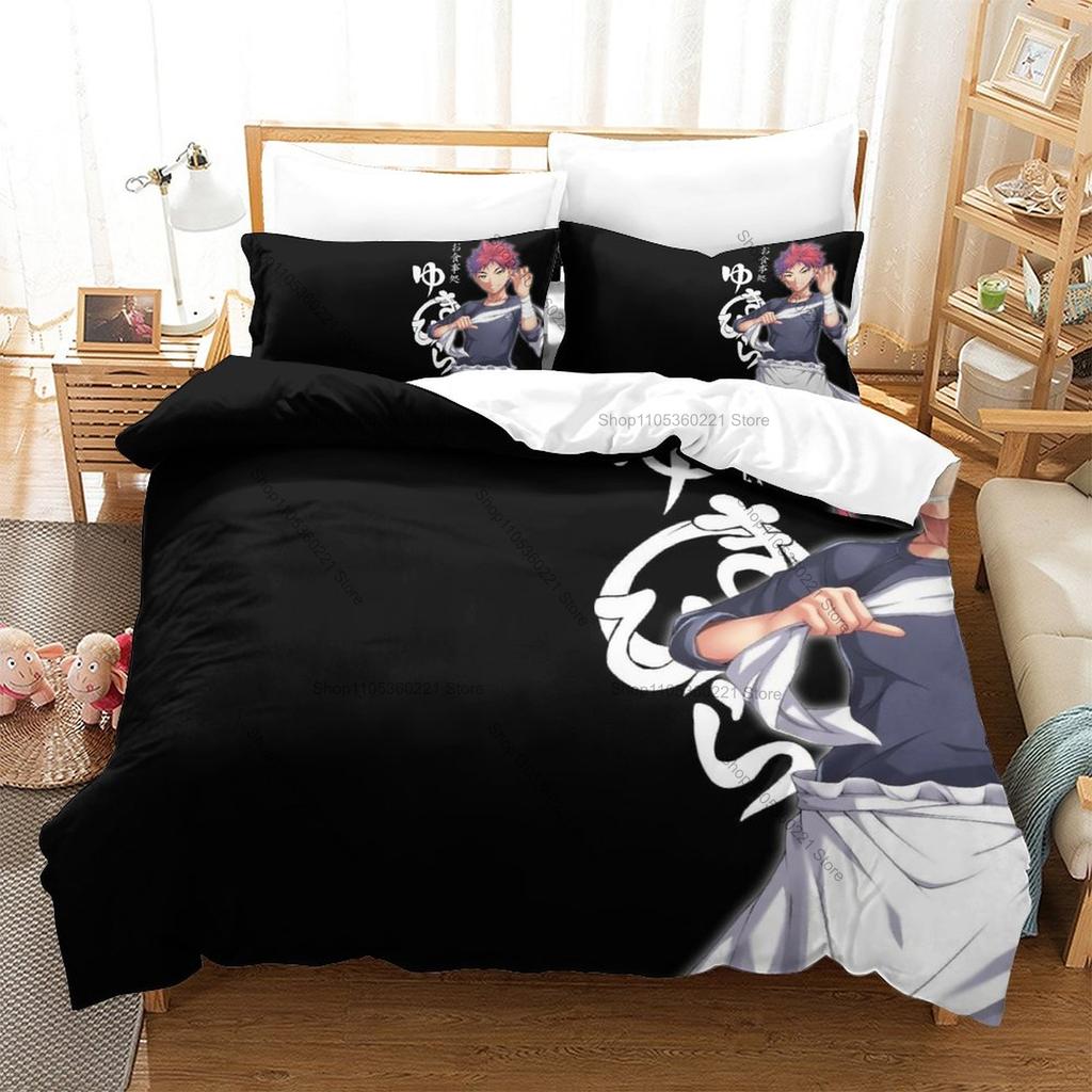 Food Wars Shokugeki no Soma Yukihira Diner Chef Characters HD Print Bedding Set Duvet Cover + 2 Pillowcases Polyester Anime Room
