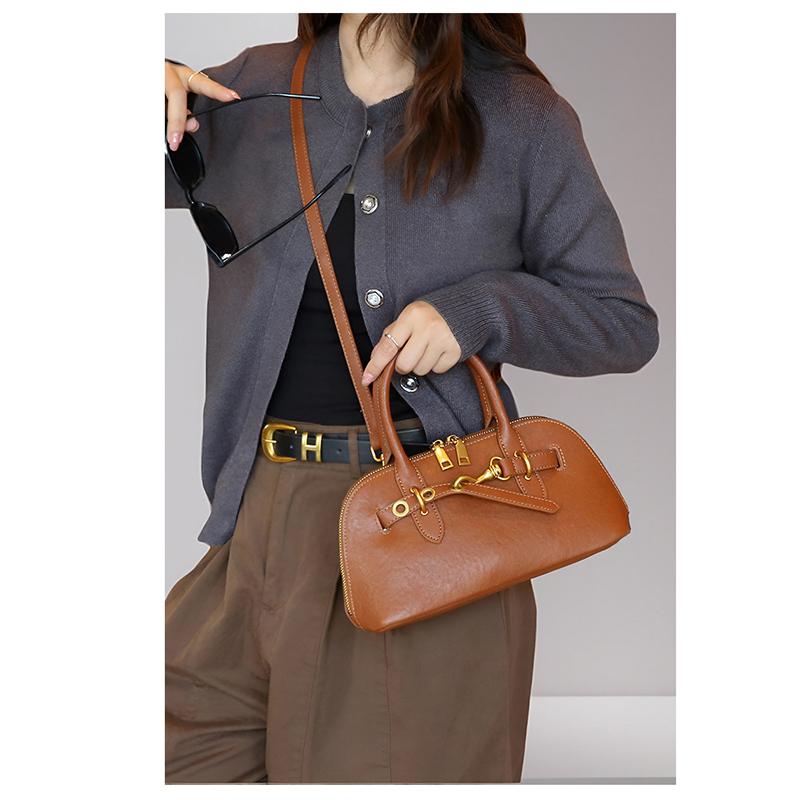 Luxury Brand Genuine Leather Women Handbags Fashion Gold Buckle Shoulder Bags Women Retro Cowhide Boston Bags Lady