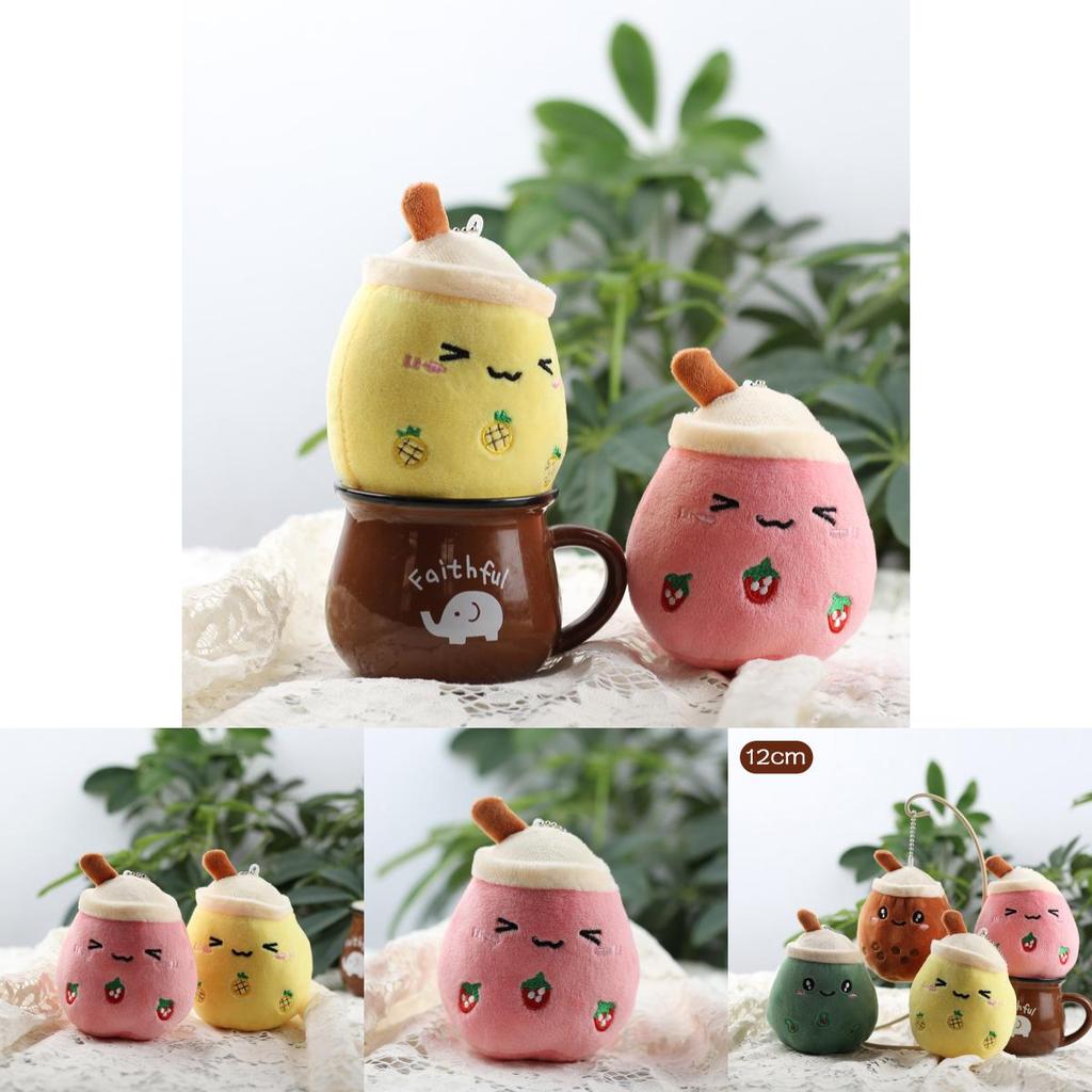 Adorable Plush Apple Fruit Milk Tea Cup Keychain Soft Short Plush Toy Gift