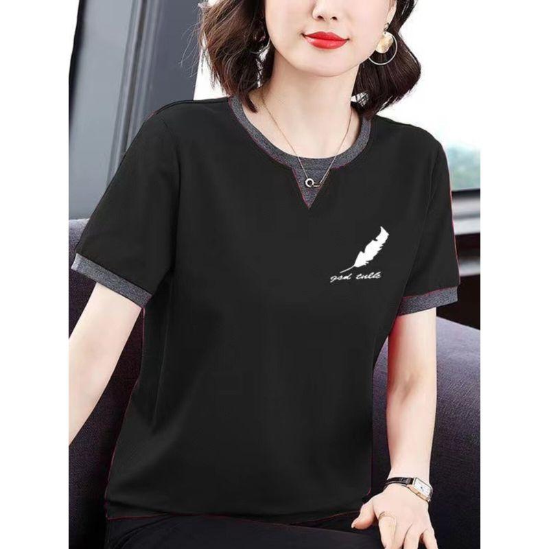 Loose-Fitting Pure Cotton Short Sleeves T-shirt Female 2024 New Arrival Summer Tops Middle-Aged and Elderly Plus Size Trendy Half Sleeve Small Shirt