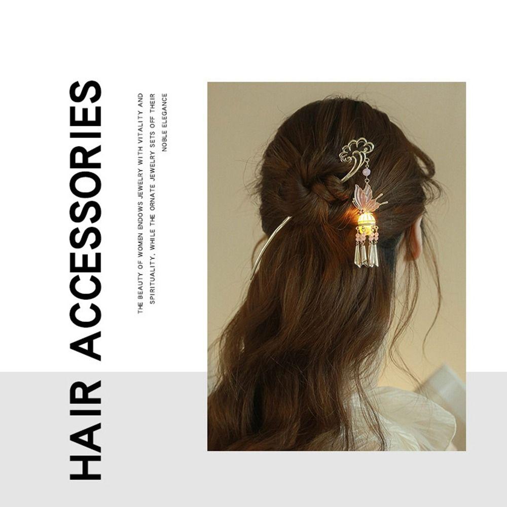 Luminescent Glowing Lantern Hairpin LED Light Butterfly Hairpin  Hair Sticks for Long Hair