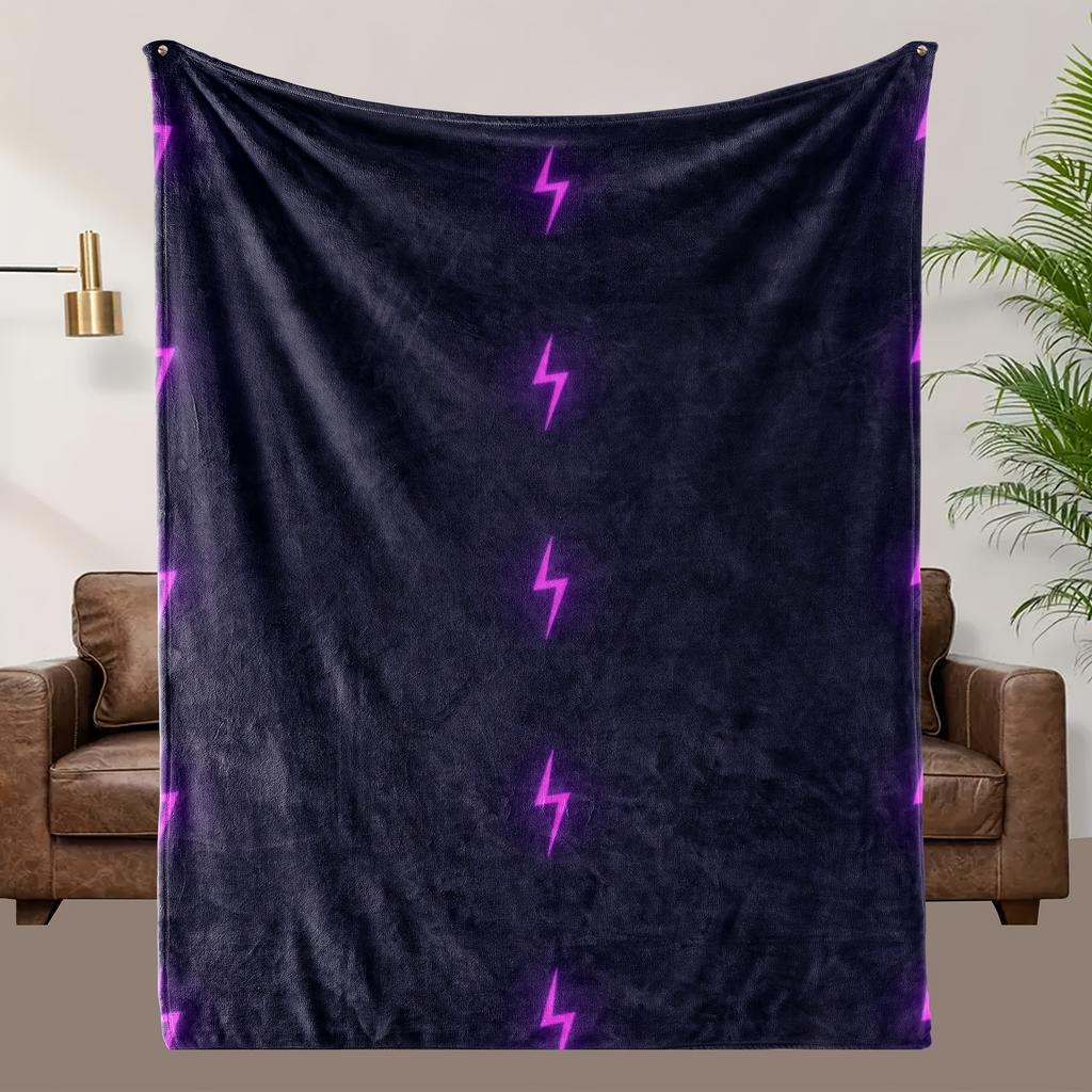 One Comfortable Purple Lightning Theme Pattern Fleece Blanket, Soft High-Definition Digital Print, Suitable for All Seasons