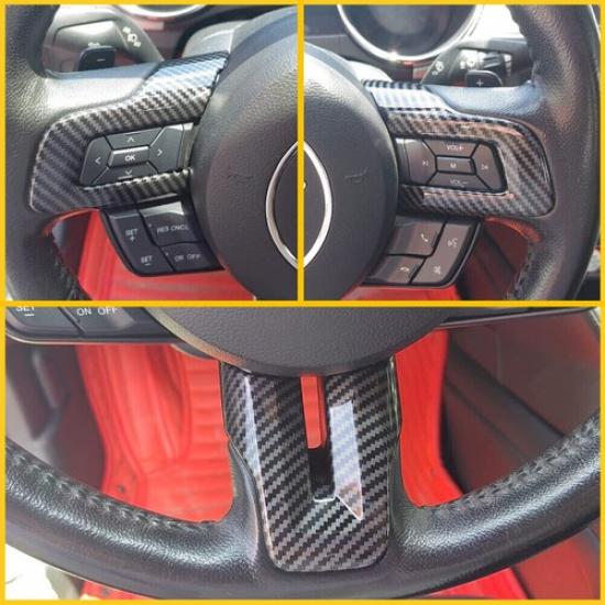Interior Steering Wheel Cover Trim For Mustang Ford 15+ Accessories Carbon Fiber