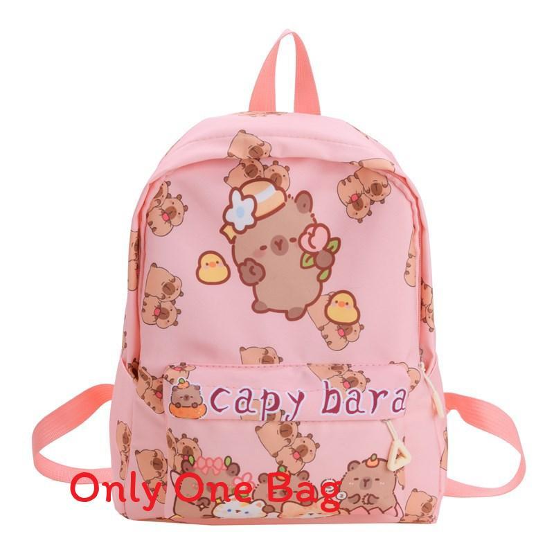 Capybara Letter Pattern Cartoon Kids Backpack With Breathable Material Nylon