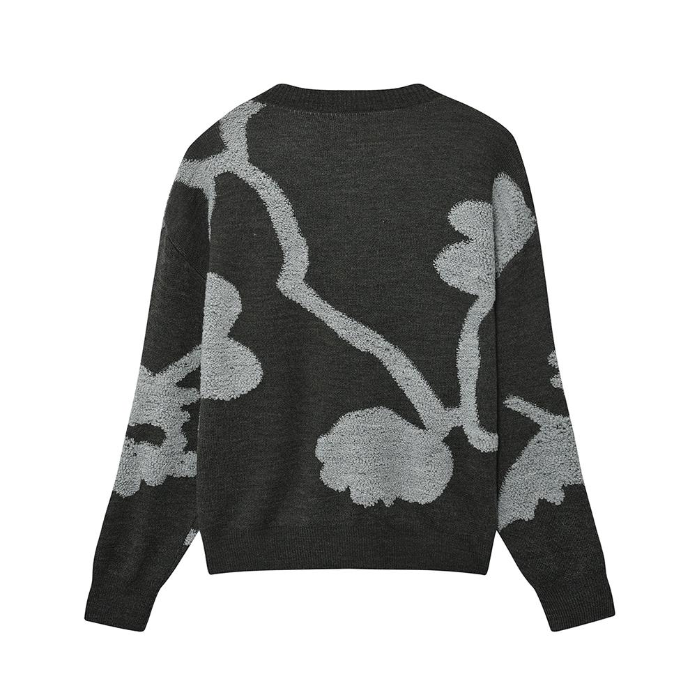 Dámský svetr 2023 podzim - topy s dlouhým rukávem a vroubkovaným výstřihem pletený oversized svetr ležérní potisk svetr