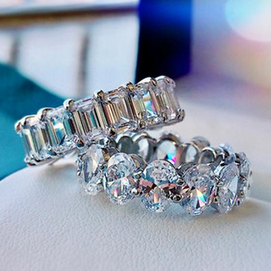 S925 Silver Oval Diamond Ring - Four-Prong Sparkly Fashion Jewelry