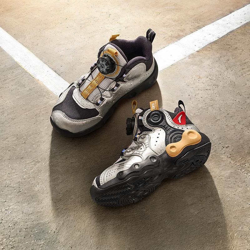 Anta Kids Asymmetrical Synthetic Leather Trendy Lightweight Shock Absorbing Mid-Top Basketball Shoes Kids basketball shoes Gray Silver A12449901-2