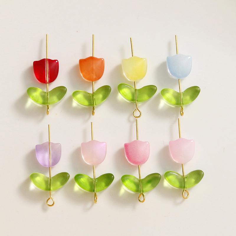 30Pcs Tulips Flower Lampwork Beads Multicolor Glass Flora Beads Multicolor Loose Beads For Diy Bracelets Jewelry Making