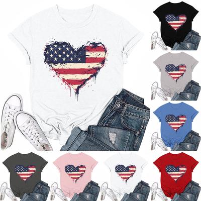 Adults Casual Daily Round Neck Independence Day  Printed Short Sleeved T-shirt Letter Top