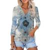 Women's Fashion Casual Print Button-down Shirt 3/4 Long Sleeve Tops