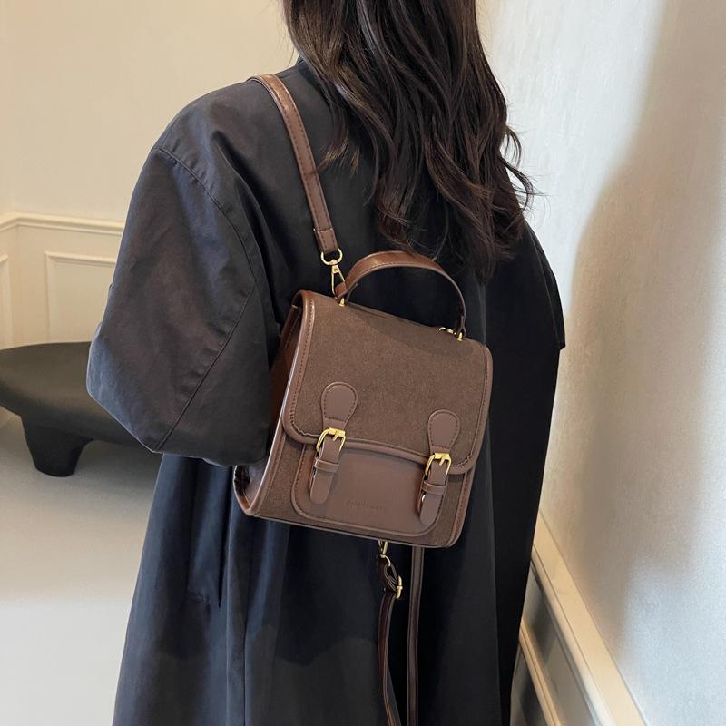 Retro Fashion Contrasting Color Backpack Women'S Trend Handbag Student Casual Women'S Bag