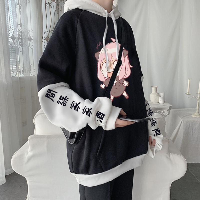 Anime Harajuku Mnaga Spy x Family Anya Forger Hoodies Women Men Panic Expression Printed Streetwear Patchwork Casual Warm Sweatshirts