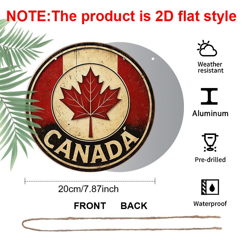 2D Flat, 1pc Round Aluminum Canada Maple Leaf Sign, Vintage Retro Canadian Flag Wall Decor, Waterproof & Durable, Perfect for Canada Day, Home
