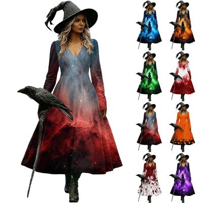 Robe Midi Imprimée pour Femme pour Fête d'Halloween et Déguisement