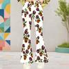 Girls Cartoon Potted Carnivorous Plant Print White High Waist Flare Pants