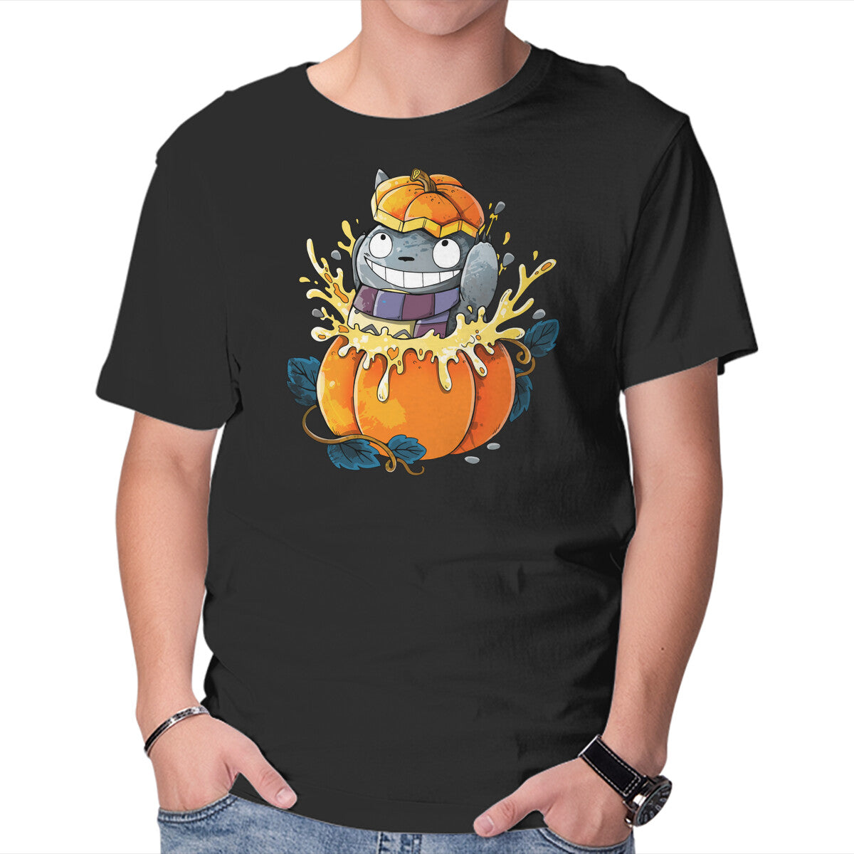 Unisex Crew Neck T-Shirt Neighbor Pumpkin Graphic Short Sleeve Casual Tee XS