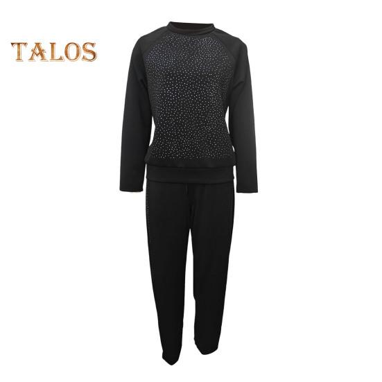 2 Teile/satz Frauen Top Hosen Anzug Strass Dekor O Hals Langen Ärmeln Patchwork Sport Sweatshirt Elastische Taille Hose Fitness Outfit Herbst frühling