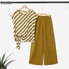 ZANZEA Women Short Sleeve Stripe Blouse and Pants Casual Two Piece Sets