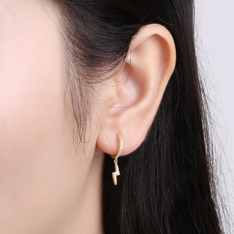 Stainless Steel Crystal Zircon Lightning Cross Hoop Earrings For Women Cartilage Earrings Piercing Jewelry New