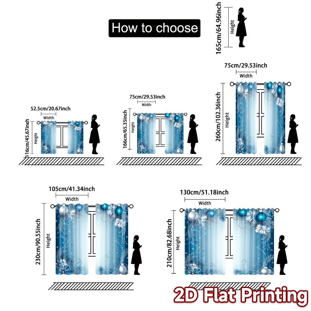 2pcs,Curtains Blue Christmas Ornaments Snowflakes (2) Fashionable Popular Curtains Versatile Durable Polyester Curtains