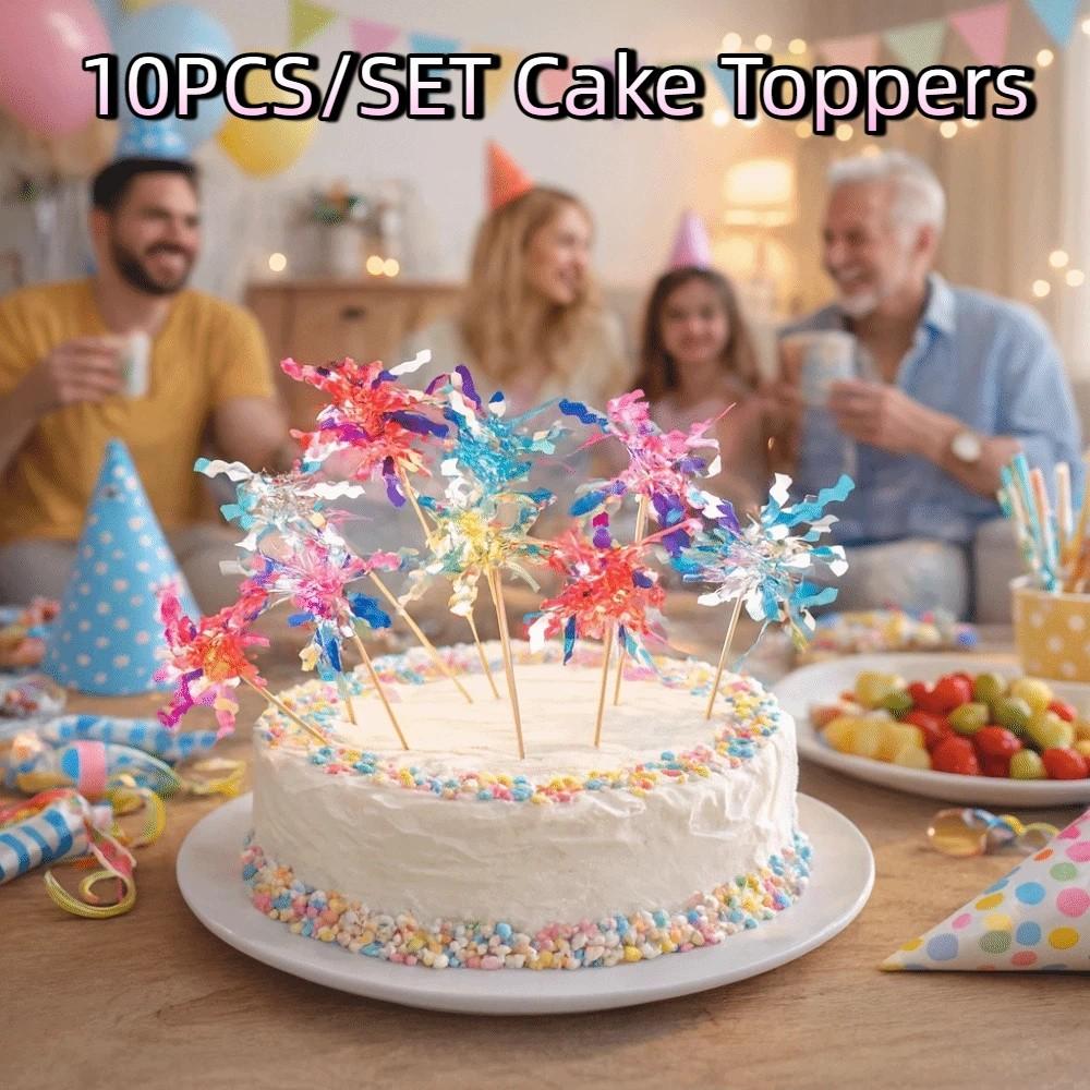 10 pieces Sparkle Foil Firework Cupcake Toppers Fireworks Tassels Cake Plugin  Party Supplies