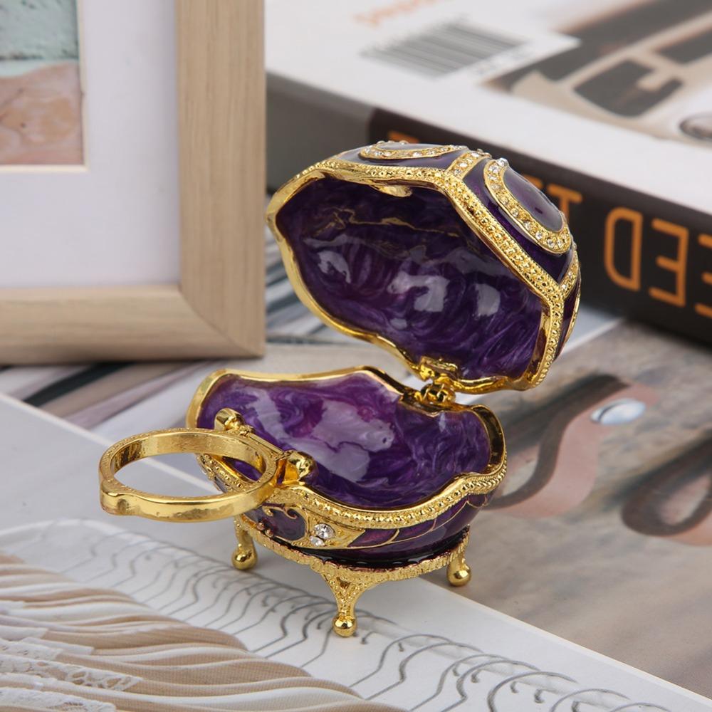 Hinged Lid Metal Trinket Box Purple Enamel Rhinestone Ornament Enamel Jewelry Box Home Decor