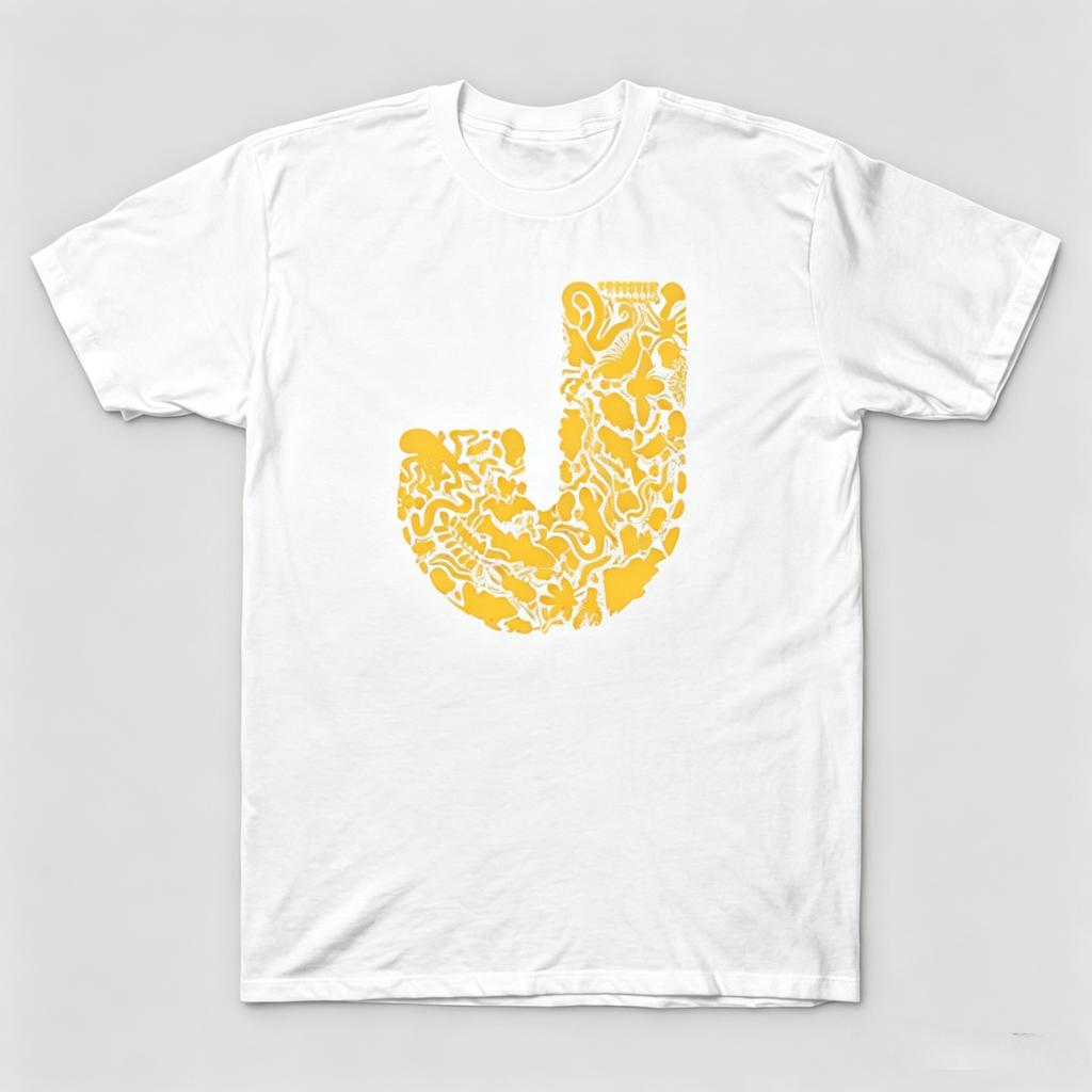 Marine Animal Filled Letter J Graphic Tee Comfy Crew Neck Short Sleeve Trendy Casual Top for Ocean Lovers Daily Wear  Gift